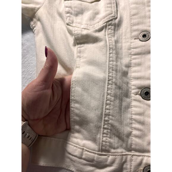 Aeropostale White Denim Jacket Med Rhinestone Strawberry Embellished Y2K Style - Picture 11 of 16